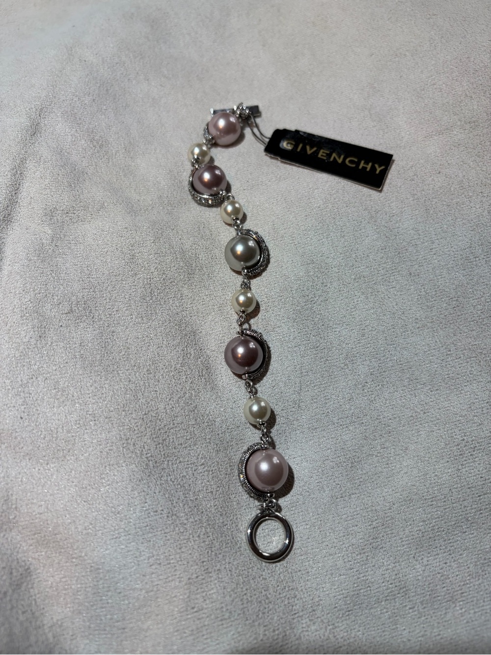 Givenchy Silver-Tone Bracelet with Pink and Cream Pearls